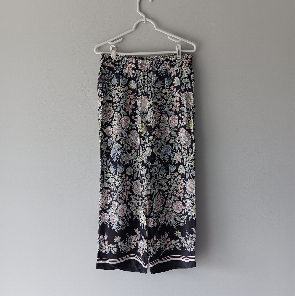 Loft Wide Leg Flowy Pants Drawstring Floral Navy Blue Pink Yellow White Small - Picture 10 of 10